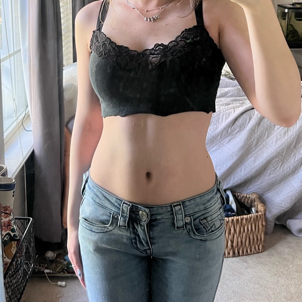 XS black lace trim tank top